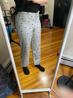 Talbots Light Gray Drawstring Pants with Navy Dog Print